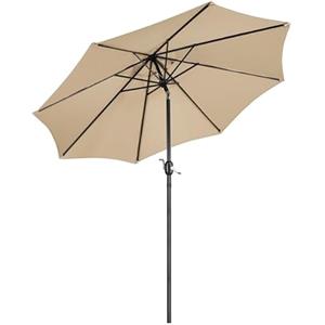 Yaheetech Ombrellone da Giardino Esterno 270 cm Portatile Parasole Protezione UV con Manovella 8 Stecche Reclinabile Telo in Poliestere Tubo in Alluminio Spiaggia Balcone Terrazzo Ecrù