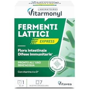 Vitarmonyl Fermenti Lattici Express - Probiotici con Vitamine A e D - Supporto per Flora Intestinale e Benessere Digestivo - 7 Bustine Orosolubili - Vitarmonyl