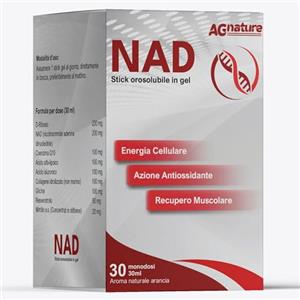 AG nature NAD Integratore 30 Stick Gel 10ml Gusto Arancia - Complex Antiossidante con Coenzima Q10 e Resveratrolo, Acido Ialuronico e Collagene Idrolizzato
