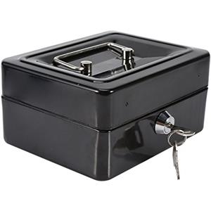 Joyzan Scatola impermeabile ignifuga con serratura a chiave, 1 mini cassaforte portatile in acciaio Petty bloccabile Cash Money Coin Jewelry Security Box con maniglia per la casa (nero)
