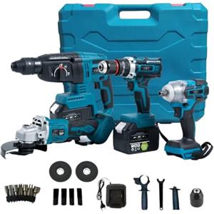 A.M.C. Kit Professionale 4 in 1: Trapano Avvitatore a Batteria, Smerigliatrice Angolare, Trapano a Percussione e Martello ad Impulsi Svita Bulloni, 88v