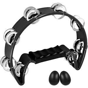 EASTROCK Tamburello manuale a mezzaluna, tamburello a mezzaluna con anello di cimbali e impugnatura ergonomica, strumento a percussione. Metallo a due file di campanelli per regalo, festa karaoke