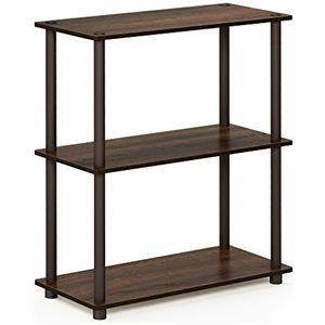 Furinno Libreria Bassa a 3 ripiani Walnut/Brown Tubi tondi