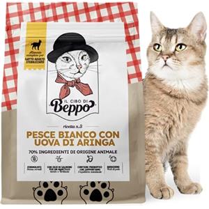 Gatto con Personalità Il Cibo Di Beppo - Cibo Secco Per Gatti Sterilizzati - Crocchette Gatti Sterilizzati Senza Cereali Ipoallergeniche: Grain Free E Senza Glutine - Alimento Completo - 1.5Kg (Pesce Bianco con Caviale)