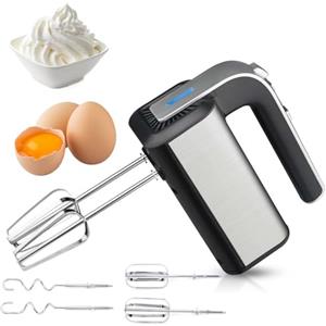 Generic Sbattitore manuale elettrico con frusta regolabile a 5 velocità, in acciaio inox 800 W per cuocere, cucinare e montare