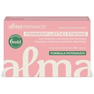 Alma Farmacie Fermenti Lattici Strong Alma Farmacie, per il Benessere Intestinale, Probiotici Boulardi Fermenti Lattici Vivi per l'Equilibrio della Flora Batterica 5 mld, 30 Capsule