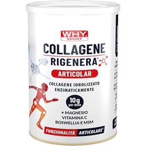 WHY SPORT COLLAGENE RIGENERA® ARTICOLAR- Collagene Idrolizzato Puro e Naturale - Con Magnesio, Vitamina C, Boswellia e MSM - Integratori Alimentari - Integratore Articolare - Gusto Neutro - 336 gr