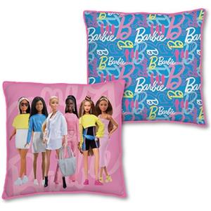 Character World Barbie - Cuscino quadrato con licenza ufficiale, design senza scatola, con cuscino imbottito super morbido reversibile su 2 lati, perfetto per qualsiasi camera da letto dei bambini
