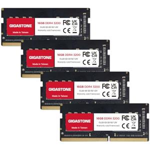 Gigastone 【DDR4 RAM Solo Notebook】GIGASTONE 64GB Kit(4x16GB) DDR4 3200MHz (2933MHz or 2666MHz) PC4-25600 (PC4-23400, 21300) CL22 1.2V SODIMM 260pin Memoria notebook-Unbuffered Non-ECC, alte prestazioni