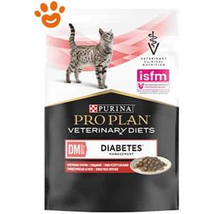 Purina Pro Plan Veterinary Diets DM Diabetes Management Manzo - Alimento Umido Dietetico per Gatti con Diabete, Bustina da 85 g