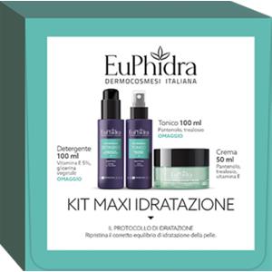 Euphidra Kit Maxi Idratazione: Crema Ricca 50 ml, Detergente 100 ml, Tonico 100 ml - Trattamento Completo per Pelle Iper Idratata