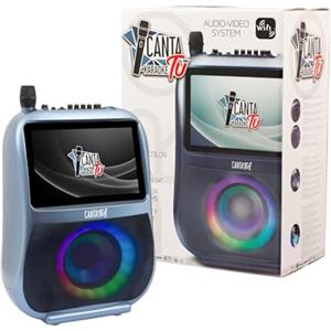 Canta Tu Karaoke PRO 2023 Karaoke Professionale Completo con Microfono Wireless, Display Touch, Connessione Wi-Fi, Effetti Vocali, Luci LED, Batteria Ricaricabile, Voice Changer, Blu