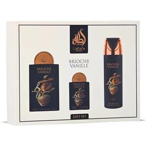 Lattafa Brioche Vanille - Profumo Unisex Orientale-Vanigliato, Set con EDP 100 ml, EDP 20 ml e DEO Spray 200 ml