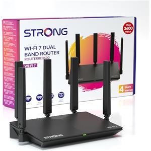 Strong BE3600 Dual-Band Router Wi-Fi 7, Fino a 3,6 Gbps, MLO, Modem Wi-Fi 7 Internet, Porte 2,5G WAN + GE LAN, 5 Antenne, App, Controllo Genitori, Sicurezza WPA3, TWT, IPv6, Non Supporta SIM/4G/5G