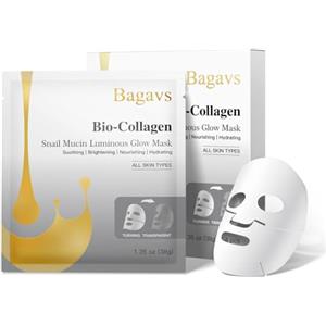 Bagavs Maschera Viso Bio-Collagene e Bava di Lumaca, Maschera Illuminante Idratante Lenitiva e Nutriente per Pelle Luminosa, Confezione da 4