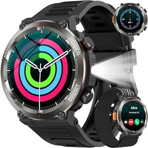 Baolubao Smartwatch Uomo, 1.45" Orologio Smartwatch con Torcia e Bussola, Orologio Intelligente con Chiamate Bluetooth, 120+Modalità Sportive, IP68 Impermeabile Smart Watch per Android iOS(2 Cinturini)