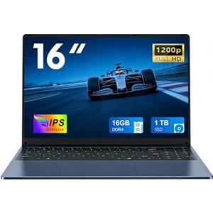 FUNYET 2026 PC Portatile 16'' Celeron N150 Core 3.6GHz Laptop 16 GB RAM 1 TB SSD Win 11 Pro 6000mAh Battery Notebook FHD 1920×1200 USB 3.0 BT 5.0 WIFI 5 HDMI Tastiera Retroilluminata-Blu