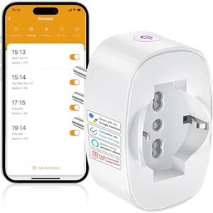 SURFOU Presa Smart WiFi, Presa Elettrica Intelligente Italiana Tipo L con Timer, Compatibile con Alexa e Google Home, Funzione Temporizzata Domotica con Misuratore di Consumo, App Smart Life/Tuya,16A