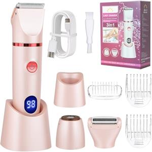 Cozary Rasoio Elettrico Donna,3 In 1 Depilatore Corpo,Rasoio Elettrico Impermeabile,Rasoio Intimo a Secco e Bagnato,Rasoio Parti Intime Donna per Viso, Corpo, Soprocciglia e Inguine