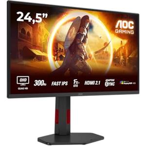 AOC Gaming Q25G4SR - Monitor Quad HD da 25 pollici, 300 Hz, 1 ms, FreeSync. Prem., G-Sync comp., HDR400 2560x1440, 2x HDMI 2.1, DisplayPort 1.4 nero-rosso, 25 Inch QHD IPS