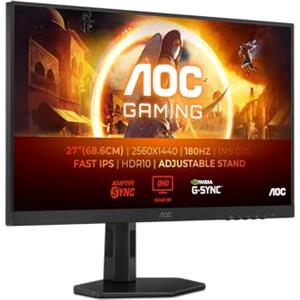 AOC Gaming Q27G4XF Monitor QHD da 27 pollici, 180 Hz, 0,5 ms, FreeSync Prem., G-Sync comp., HDR10 2560x1440, DisplayPort, HDMI Regolabile, nero/grigio, 27 pollice QHD, Supporto fisso