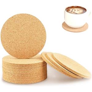 Vauki Sottobicchieri in sughero, rotondi, 12 pezzi, 10 cm x 0,3 cm, in sughero, riutilizzabili, resistenti al calore, in sughero, antiscivolo, per bicchieri, pentole, pirofile, padelle e piante