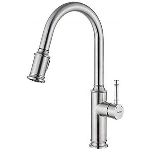 Ibergrif M22132 - Miscelatore da Cucina con Doccetta Estraibile, Rubinetto Monocomando per Lavello, Nichel Spazzolato