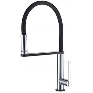 GRIFEMA DOVER-G14002B Rubinetto Cucina Nero Semi-Professionale con Luce a Led Incorporata, Miscelatore Cucina (G3/8 Pollici) con Beccuccio Flessibile, Cromo