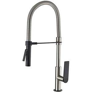 GRIFEMA LYON-G14001 Rubinetto Cucina con Bocca Molto Alta (59CM), Miscelatore Cucina con Doccetta Estraibile Professionale (G3/8 Pollici), Modalità spray a due funzioni, Nichel spazzolato/Nero