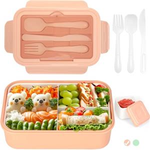 Cozary Porta Pranzo,Lunch Box con Posate, 1400ml Bambino Adulto Bento Box con 3 Scomparti, Schiscetta Contenitore Pranzo per Microonde Lavoro Picnic Ufficio