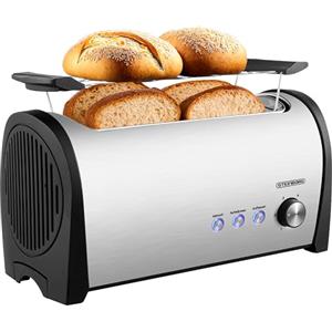 Steinborg Tostapane a 4 fette con inserto per panino, XXL, in acciaio inox, blu, illuminazione a LED, spegnimento automatico, tostapane doppio, tostapane per famiglie