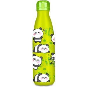 Cartomania Borraccia termica chill & refill, Tema panda, Verde, 500 ml, Acciaio bpa free, Tenuta Stagna, Mantenimento temperatura: caldo 12 h/freddo 24 h, Scuola, Bambini e adulti, Idea regalo