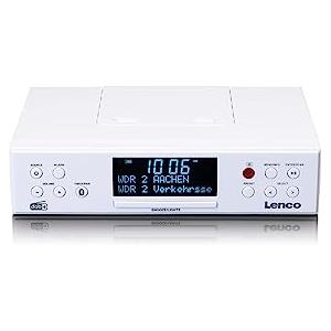 Lenco KCR-190WH Radio da Cucina DAB+/FM - Bluetooth - Illuminazione LED - Funzione Orologio e Timer Integrata - Doppia Sveglia - Display LED 3,3 - Kit di Montaggio e Telecomando Inclusi - Bianco