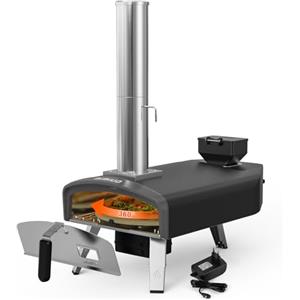 Mimiuo Forno a Pellet per Pizza da Esterno con Sistema di Rotazione Automatica e Pietra per Pizza, Forno a Pellet Portatile per Pizza, Pizzaiolo per Cucina All'aperto e Giardino