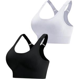 Aseniza Reggiseno Sportivo Donna Posteriore Sostegno Imbottiture Rimovibili Senza Ferretto Incrocio Forte con Imbottiture Rimovibili Perfetto per Palestra Yoga Nero + Bianco XL