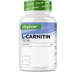 Vit4ever L-Carnitina - 240 Capsule - Alto Dosaggio con 3000 mg per Porzione giornaliera - Premium: 100% L-Carnitina tartrato - Senza additivi - Senza glutine e senza lattosio - Vegano