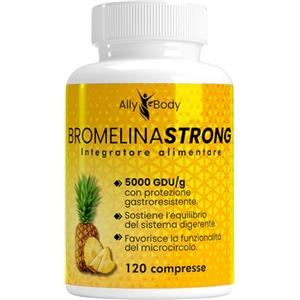 Ally Body Bromelina Forte Drenante 5000 GDU/g Gastroprotetta - 120 Compresse per Ritenzione Idrica, Cellulite Ostinata, Pancia Gonfia e Gambe Pesanti