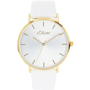 s.Oliver Orologio da polso da Donna al quarzo Analogico, con Cinturino in pelle, giallo, impermeabile 3 bar, fornito in confezione regalo