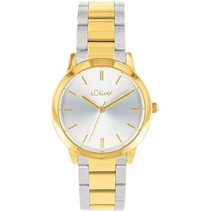 s.Oliver Orologio da polso da Donna al quarzo Analogico, con Bracciale in Acciaio Inossidabile, oro, impermeabile 3 bar, fornito in confezione regalo, 2038380