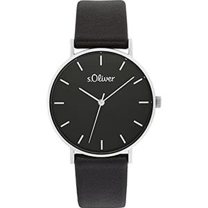 s.Oliver Orologio da polso da Donna al quarzo Analogico, con Cinturino in pelle, Argento, impermeabile 3 bar, fornito in confezione regalo