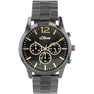 s.Oliver Orologio da polso Analogico cronografo da Uomo, con Bracciale in Acciaio Inossidabile, nero, impermeabile 3 bar, fornito in confezione regalo, 2038384
