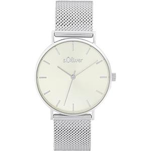 s.Oliver Orologio da polso da Donna al quarzo Analogico, con Bracciale in Acciaio Inossidabile, Argento, impermeabile 3 bar, fornito in confezione regalo