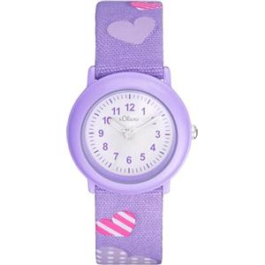s.Oliver Orologio da polso Ragazze Bambini Orologio al quarzo Analogico, con Cinturino in tessuto, viola, 3 bar impermeabile, viene fornito in scatola regalo orologio, 2036750