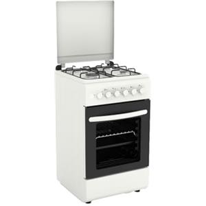 Generico Cucina a Gas Libera Installazione, Bianco, 50x50 cm, 4 Fuochi, Forno a Gas 49L, Piano Smaltato con Coperchio in Vetro