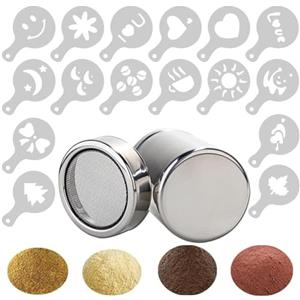 Sprießen Acciaio Inossidabile in Polvere Shakers per Sale da Zucchero Shaker in Polvere con Coperchio per la Conservazione di Cacao Cannella Farina caffè con 16 Stampa Stampi Stencil