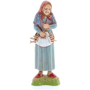 Moranduzzo Vecchia con Legna per Presepe da Cm 10 Scala 1:20 - Altezza 8,7 cm - Statuina in Resina PVC, Indistruttibile, Stile '700, Rifinita a Mano, Scultore M. Landi