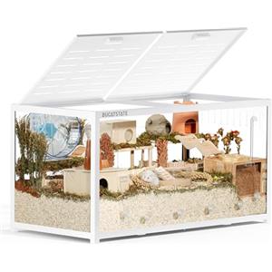 BUCATSTATE Gabbia per Criceti 3.0: Grande Gabbia in Metallo Impilabile con Accesso dall'alto, Facile da Montare, 120L x 60W x 62H cm, Serbatoio per Criceti Siriani Nani (0,72 m², Bianco)