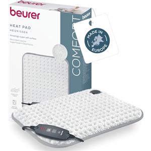 Beurer HK 43 termoforo, tappetino termico extra morbido con spegnimento automatico e 3 livelli di temperatura, con riscaldamento rapido, lavabile in lavatrice fino a 30 °C, Bianco