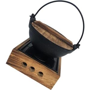 IMUSINICE Pentola Shabu Giapponese in Ghisa con Supporto in Legno, Caldaia da Campeggio in Ferro per Zuppe, Riscaldamento Rapido e Resistente alle Alte Temperature, Set Completo per Cucina