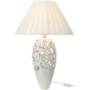Hervit Lampada Tavolo Jolie Porcellana Traforata Bianca Cappello Avorio Plissettato -Scatola Regalo - Arredo Casa Tavola Regalo Abat-jour Luce da Tavolo - 2 Dimensioni - 220/240V E14